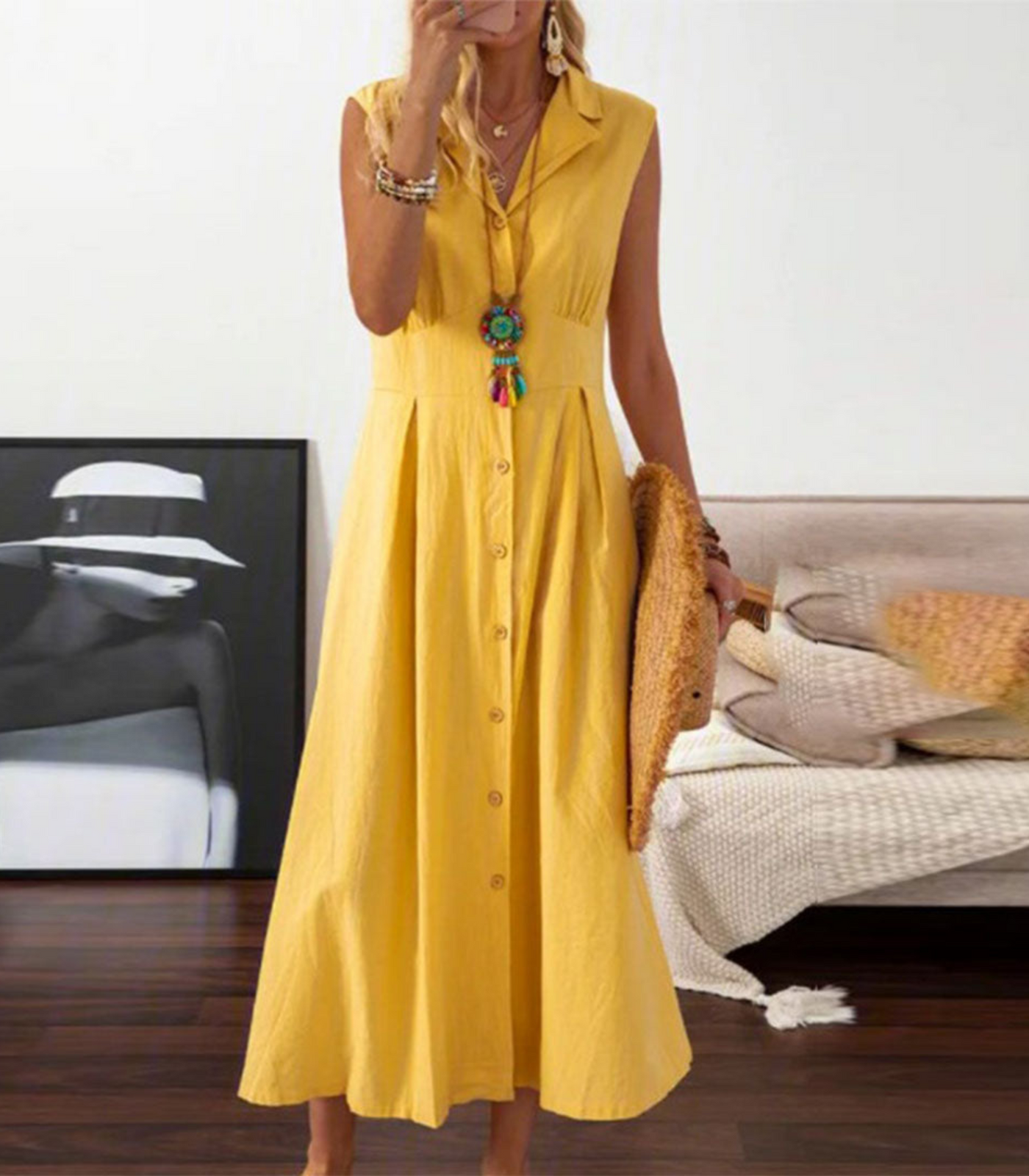 Damen ärmelloses Midikleid mit Faltenrock