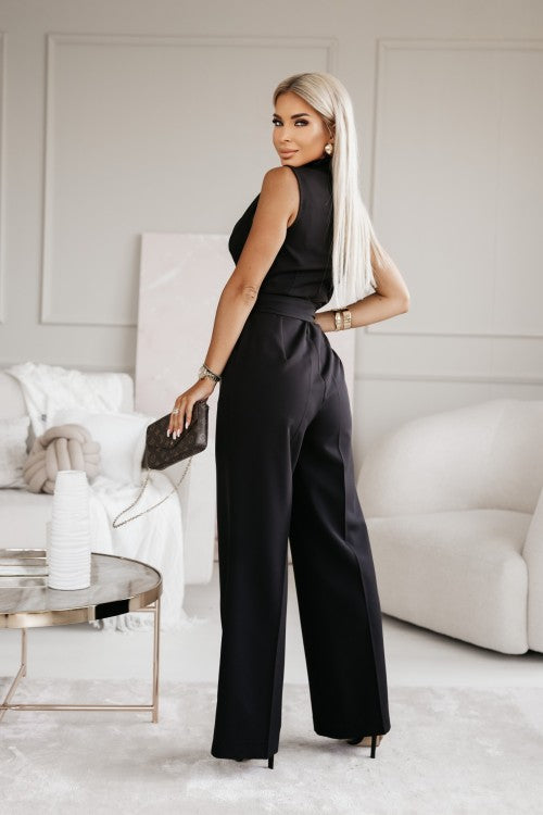 Damen ärmelloser Jumpsuit mit Reverskragen