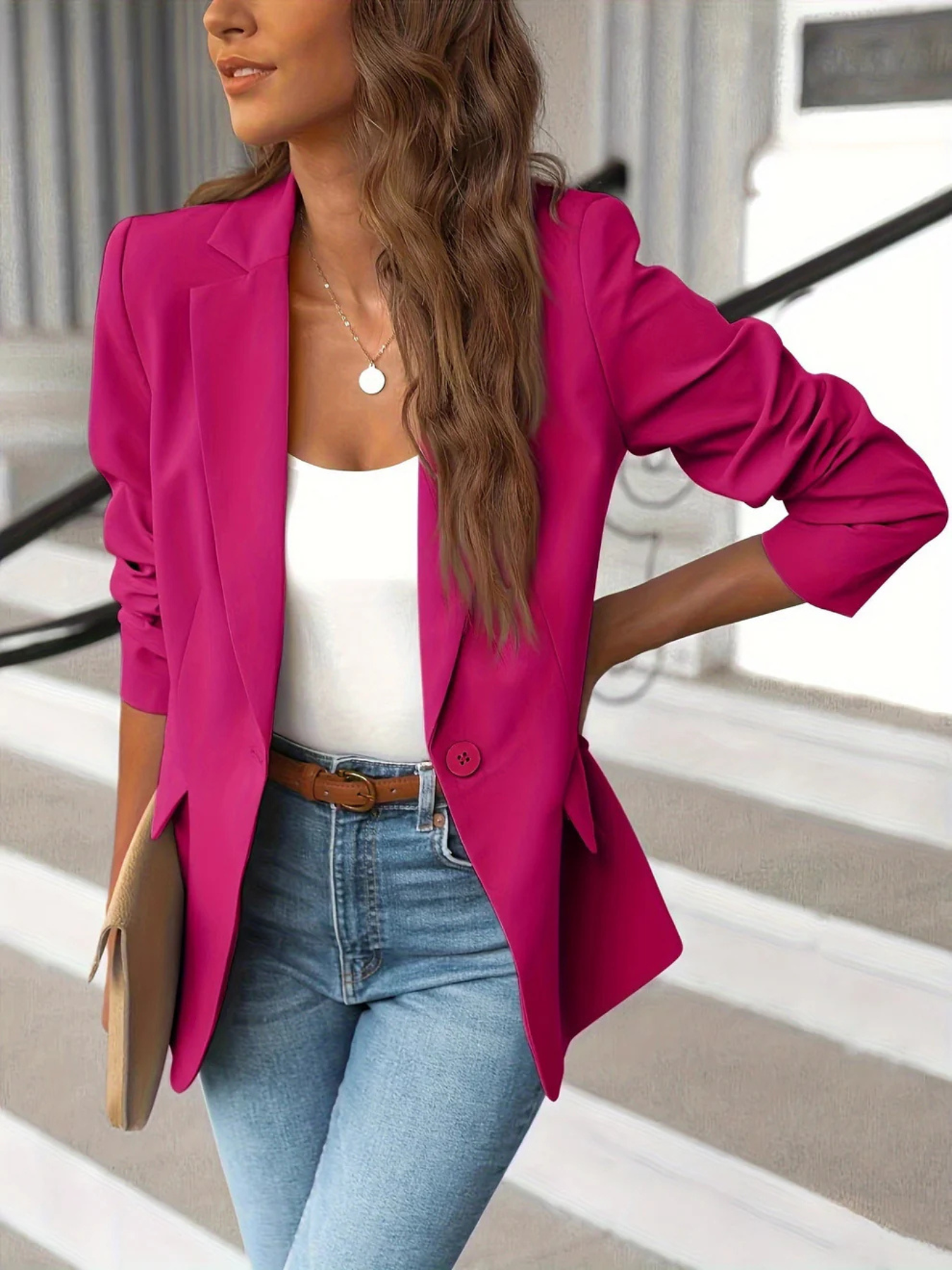 Damen Blazer mit Reverskragen und Knopfverschluss