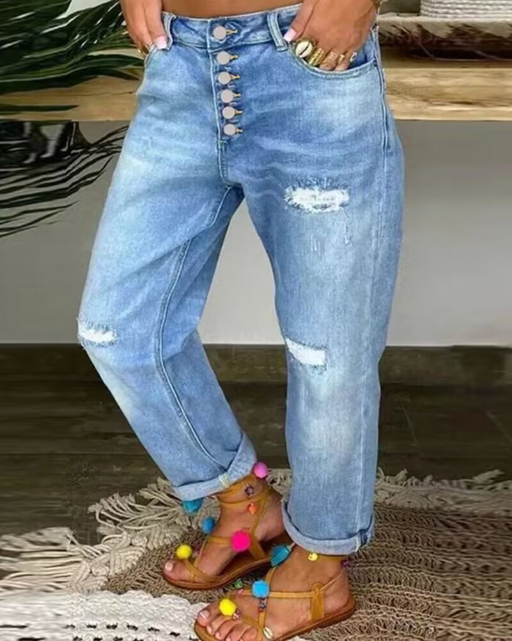 Damen-Jeans aus Denim mit Knopfverschluss