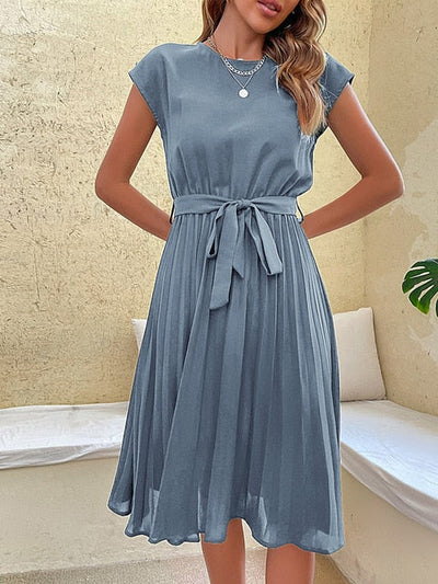 Damen Plissiertes Midi-Kleid mit kurzen Ärmeln