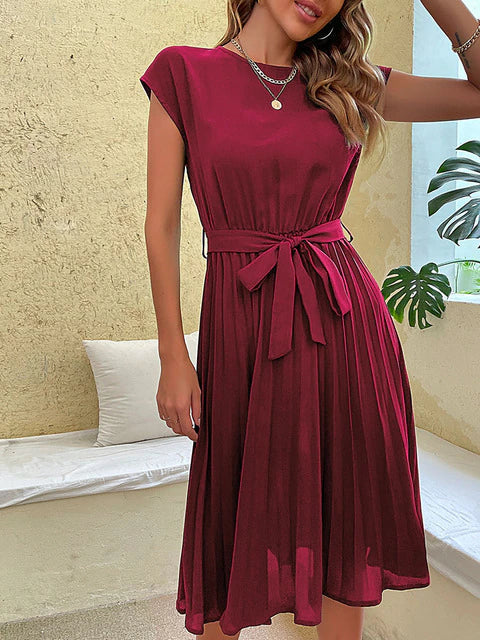 Damen Plissiertes Midi-Kleid mit kurzen Ärmeln