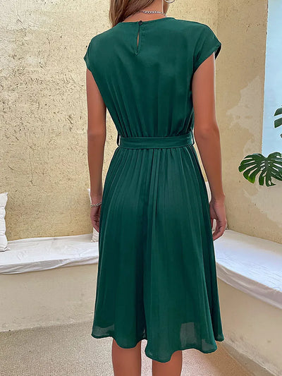 Damen Plissiertes Midi-Kleid mit kurzen Ärmeln