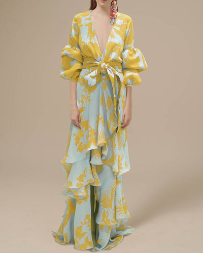 Damen Maxikleid mit Bindegürtel