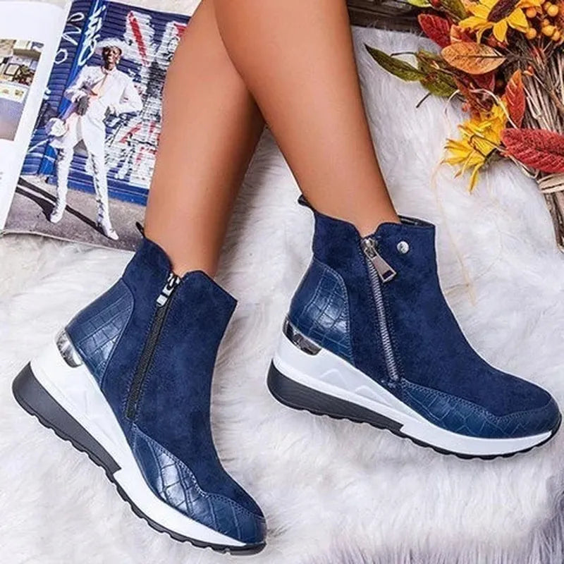 Damen Wedge Stiefeletten mit seitlichem Reißverschluss und Gummisohle