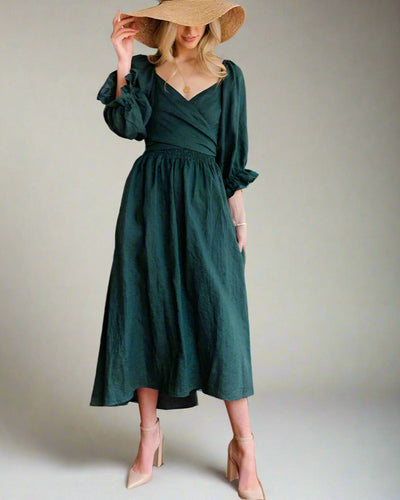 Damen Luftiges Sommerkleid mit dreiviertellangen Puffärmeln