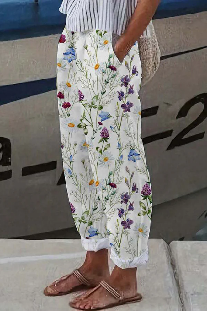 Gedruckte Hose mit Umschlägen für Damen