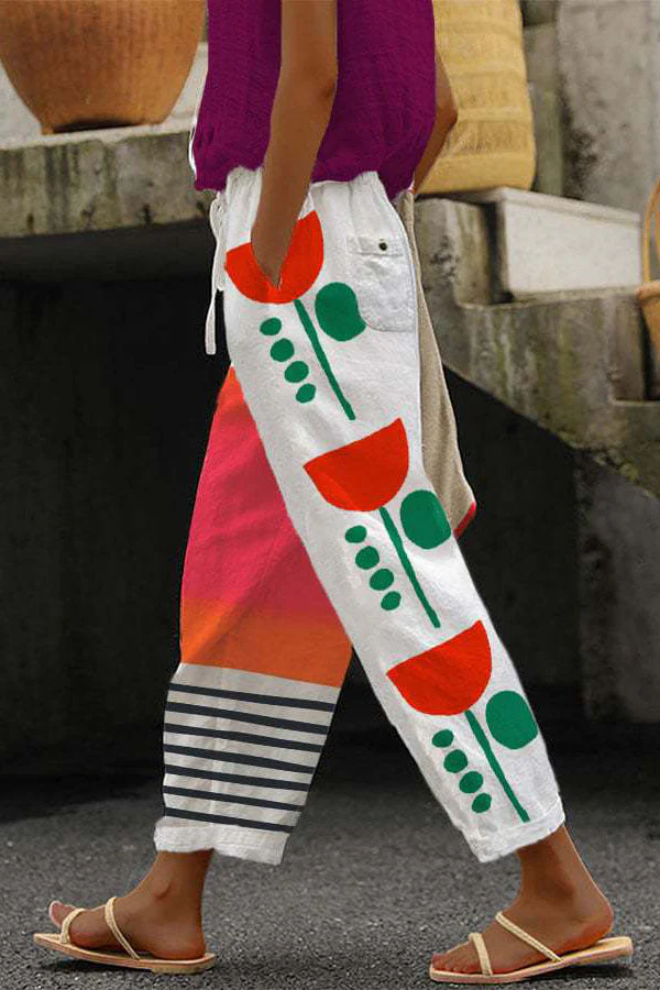 Gedruckte Hose mit Umschlägen für Damen