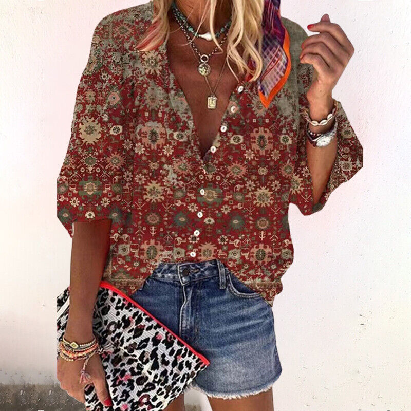 Damen-Bluse mit Knopfleiste und Blumenmuster