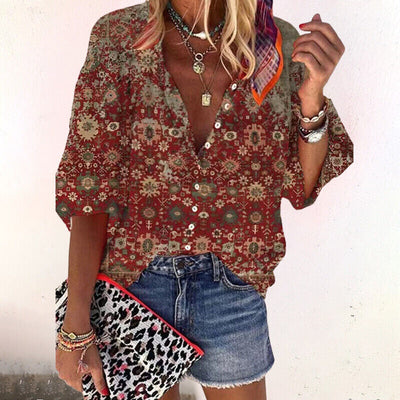 Damen-Bluse mit Knopfleiste und Blumenmuster